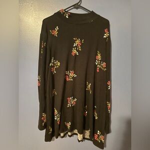 Floral Black Women's mock neck dress/ very long top